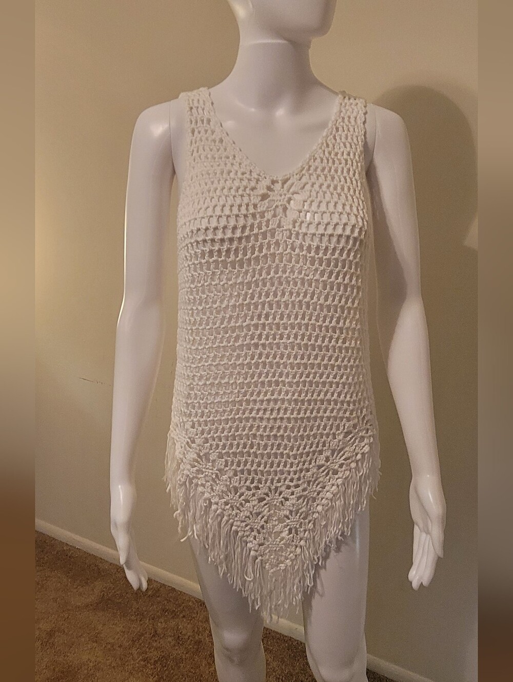 Paradise USA White Crochet Fringe Swim Cover-Up | Size Small
